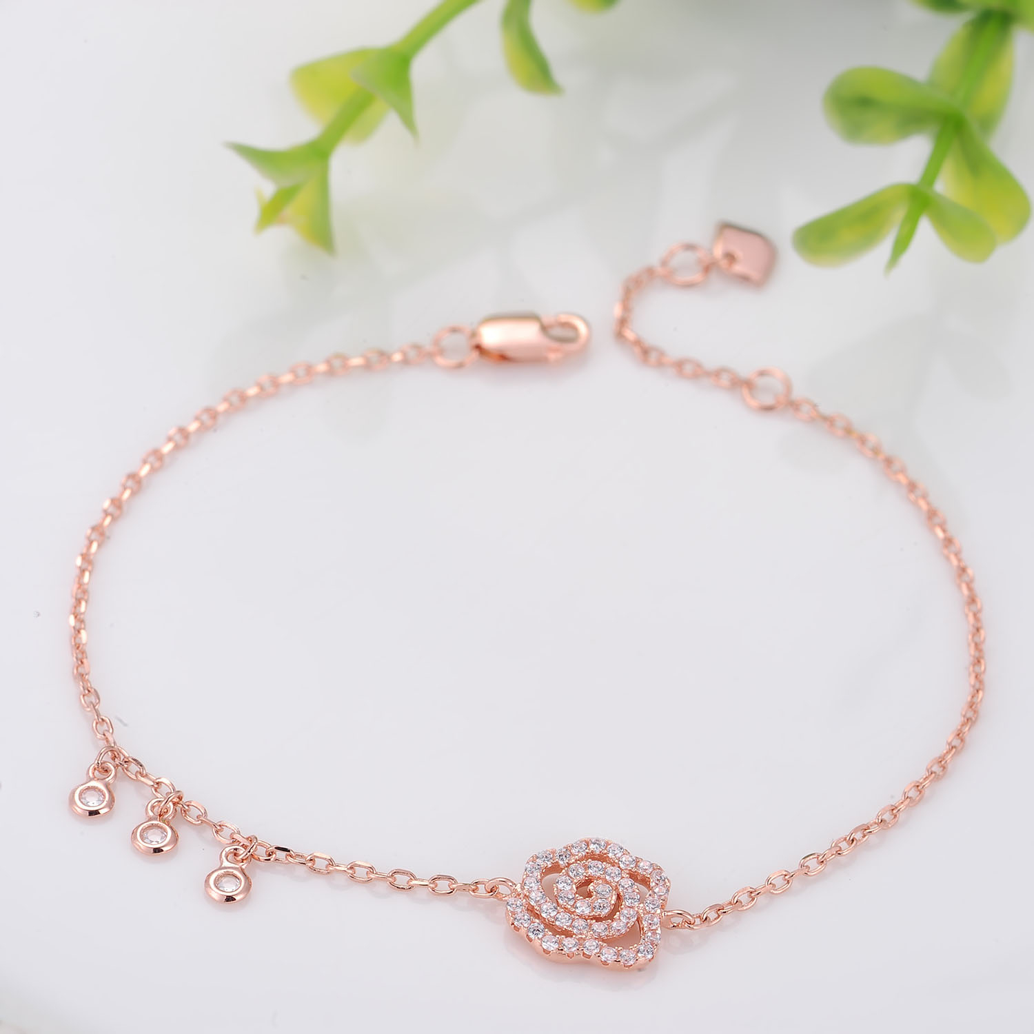 Factory wholesale 925 sterling silver jewelry bracelet rose gold cubic zirconia custom charm charm women rose flower bracelet