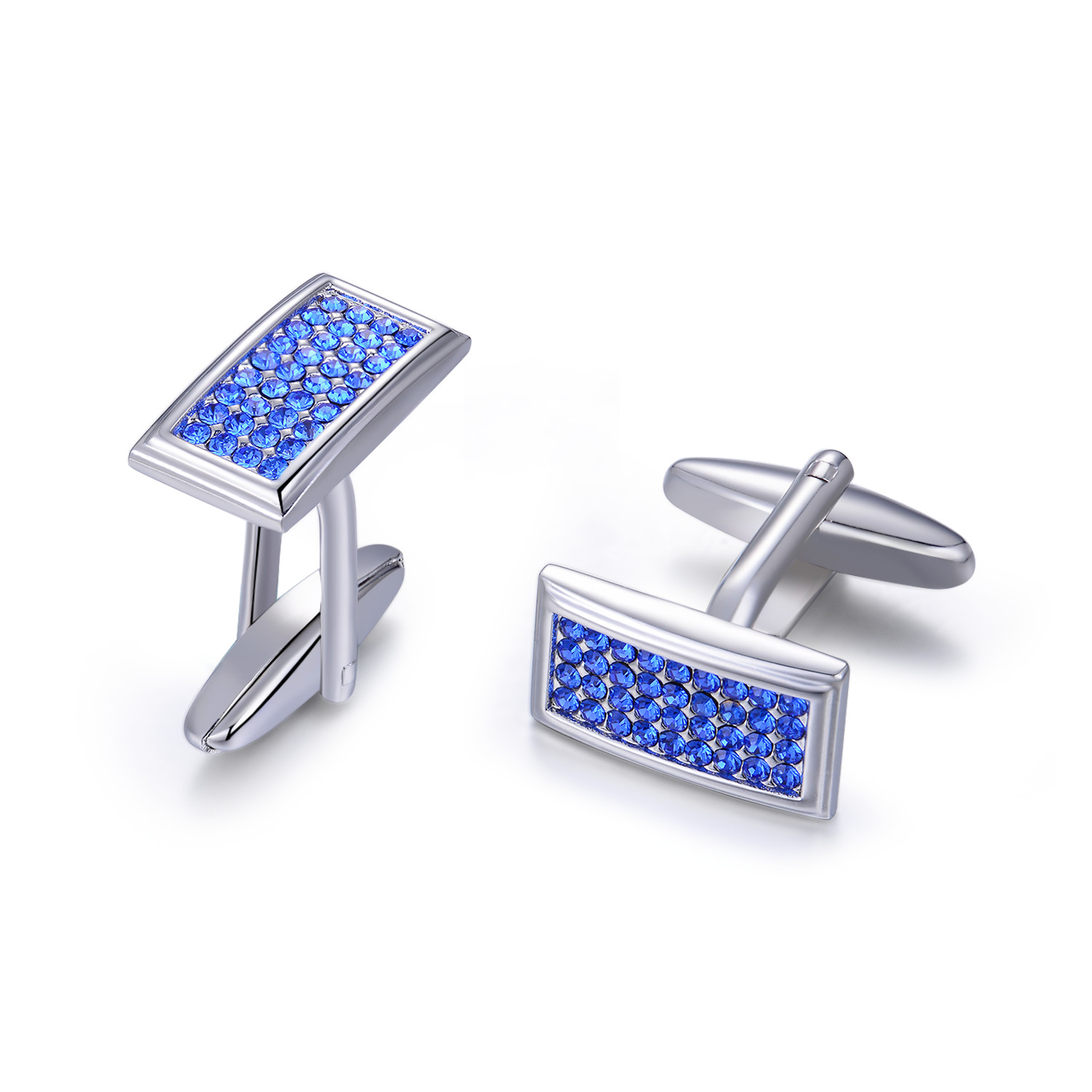 Custom popular 925 sterling Silver cufflink blue CZ rhodium plated ring jewelry(图1)