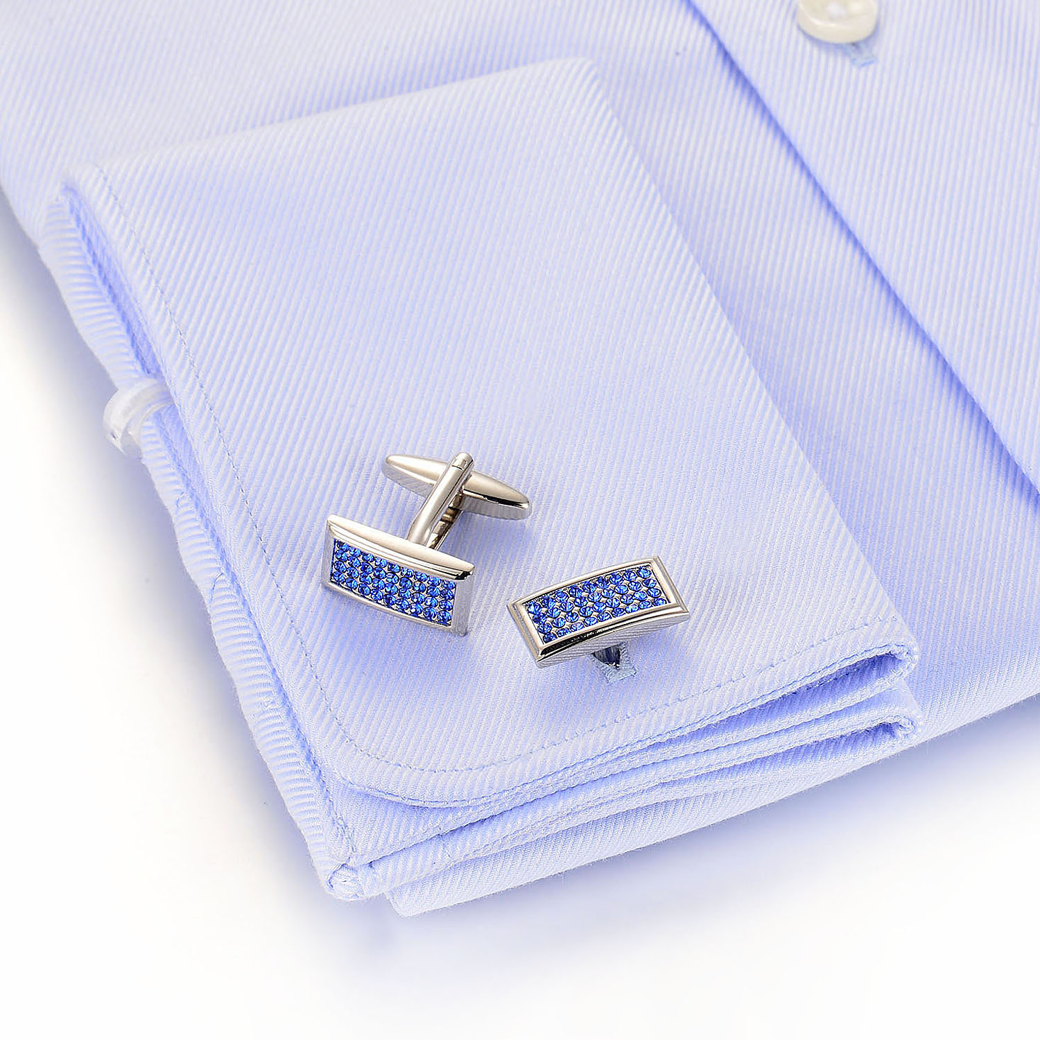 Custom popular 925 sterling Silver cufflink blue CZ rhodium plated ring jewelry(图3)