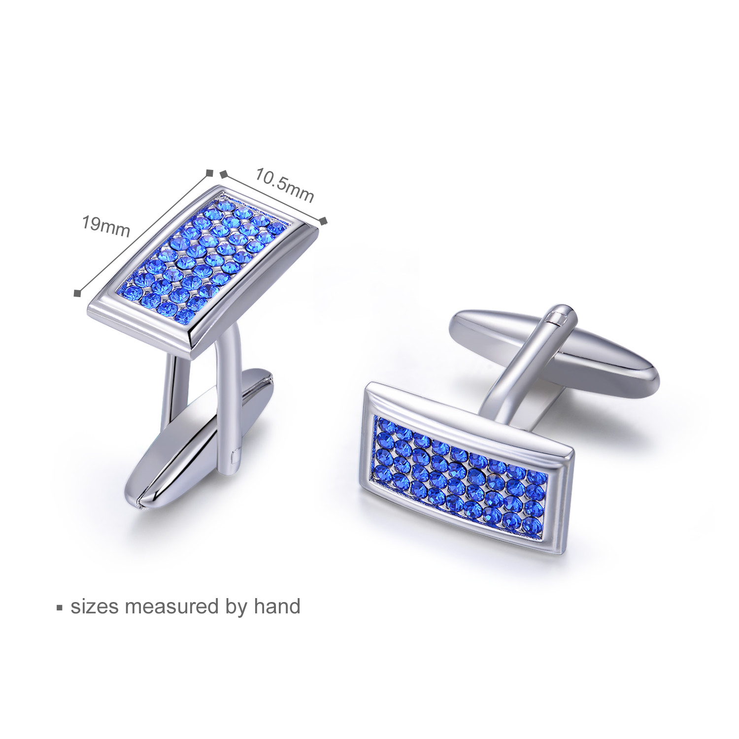 Custom popular 925 sterling Silver cufflink blue CZ rhodium plated ring jewelry(图2)