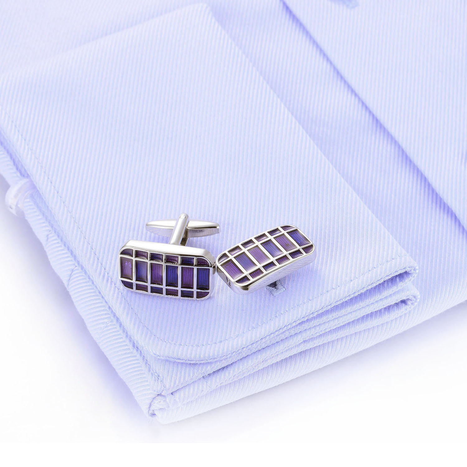 Blue Rhodium Plated Sublimation Cuff-link Enamel Wholesale Jewelry Brass Custom Cufflinks Men(图4)