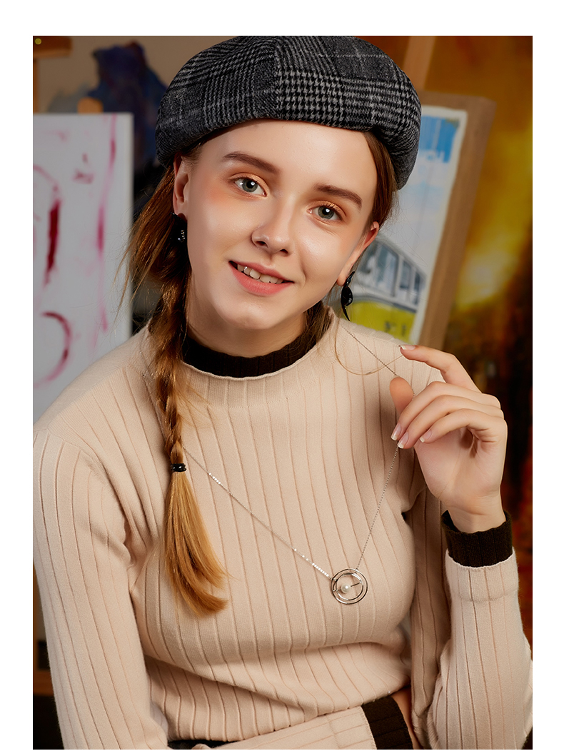 Classic Jewelry Brass Rhodium Plated Women Sweater Long Chain Circle Pearl Pendant Necklace(图3)