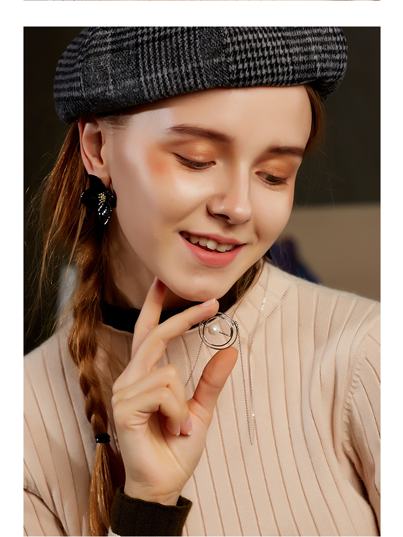Classic Jewelry Brass Rhodium Plated Women Sweater Long Chain Circle Pearl Pendant Necklace(图7)