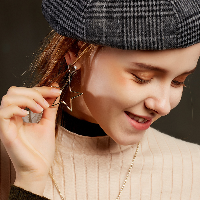 18k gold Hot selling jewelry custom drop earring brass unique design women star earring drop jewelry(图6)