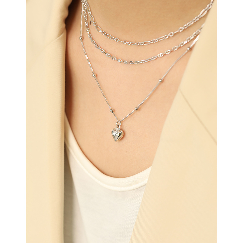 2021 Fashion Beaded Chain Heart Pendant Jewelry 925 Sterling Silver &18K Rose Gold Plated Couple Love Charm Necklace For Ladies