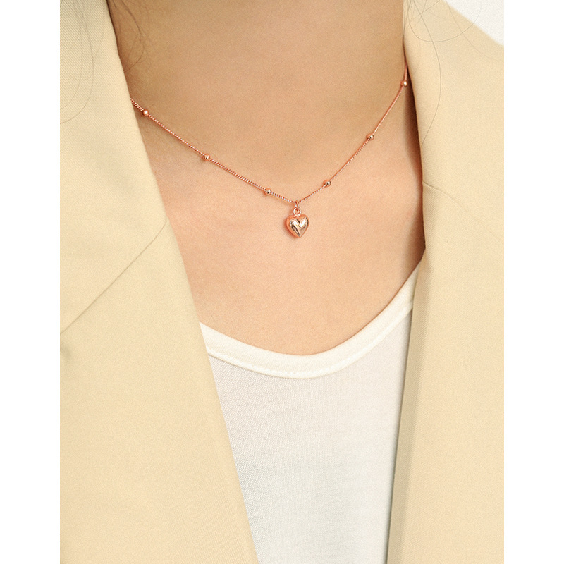 2021 Fashion Beaded Chain Heart Pendant Jewelry 925 Sterling Silver &18K Rose Gold Plated Couple Love Charm Necklace For Ladies