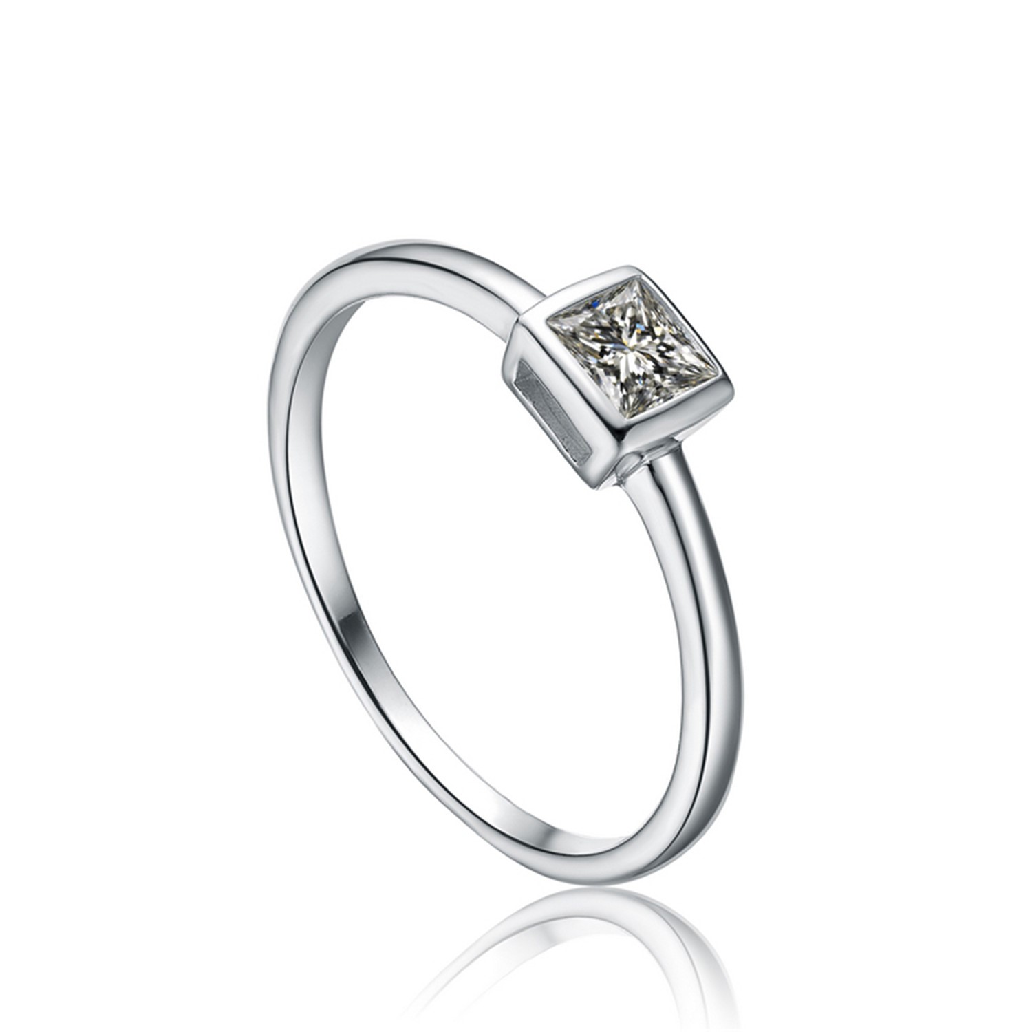 Light Simple Small Square Jewelry Female Cute Finger Rings Women Girls Ring White CZ 925 Silver (图2)