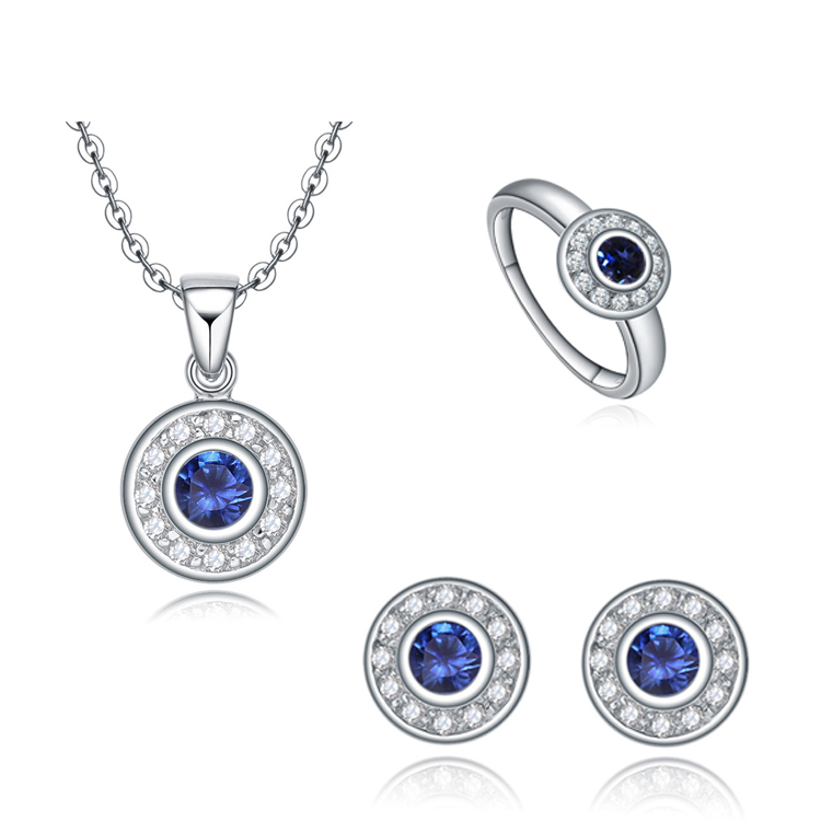 Luxury Women Accessories Vintage Blue Sapphire Cubic Zirconia Jewelry Set(图4)