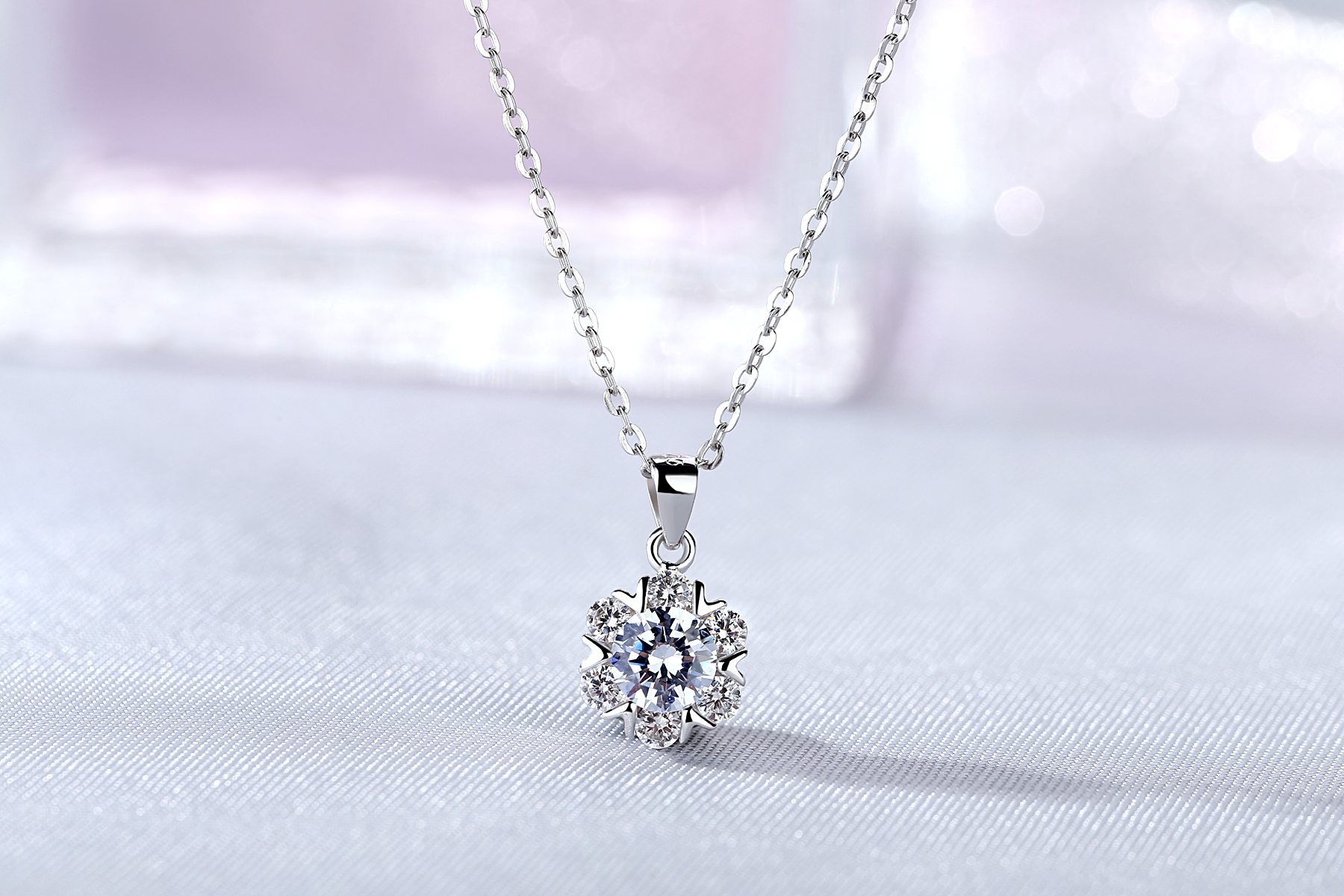 Wholesale Unique elegant Women Cubic Zircon 925 Sterling Silver Flower Pendant Necklace jewelry (图2)