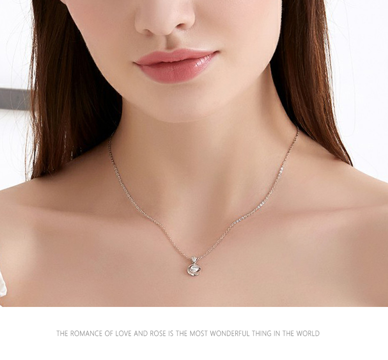 Wholesale 925 Sterling Silver Rose Gold Plated Elegant Cubic Zirconia Rose Flower Pendant Necklace (图9)
