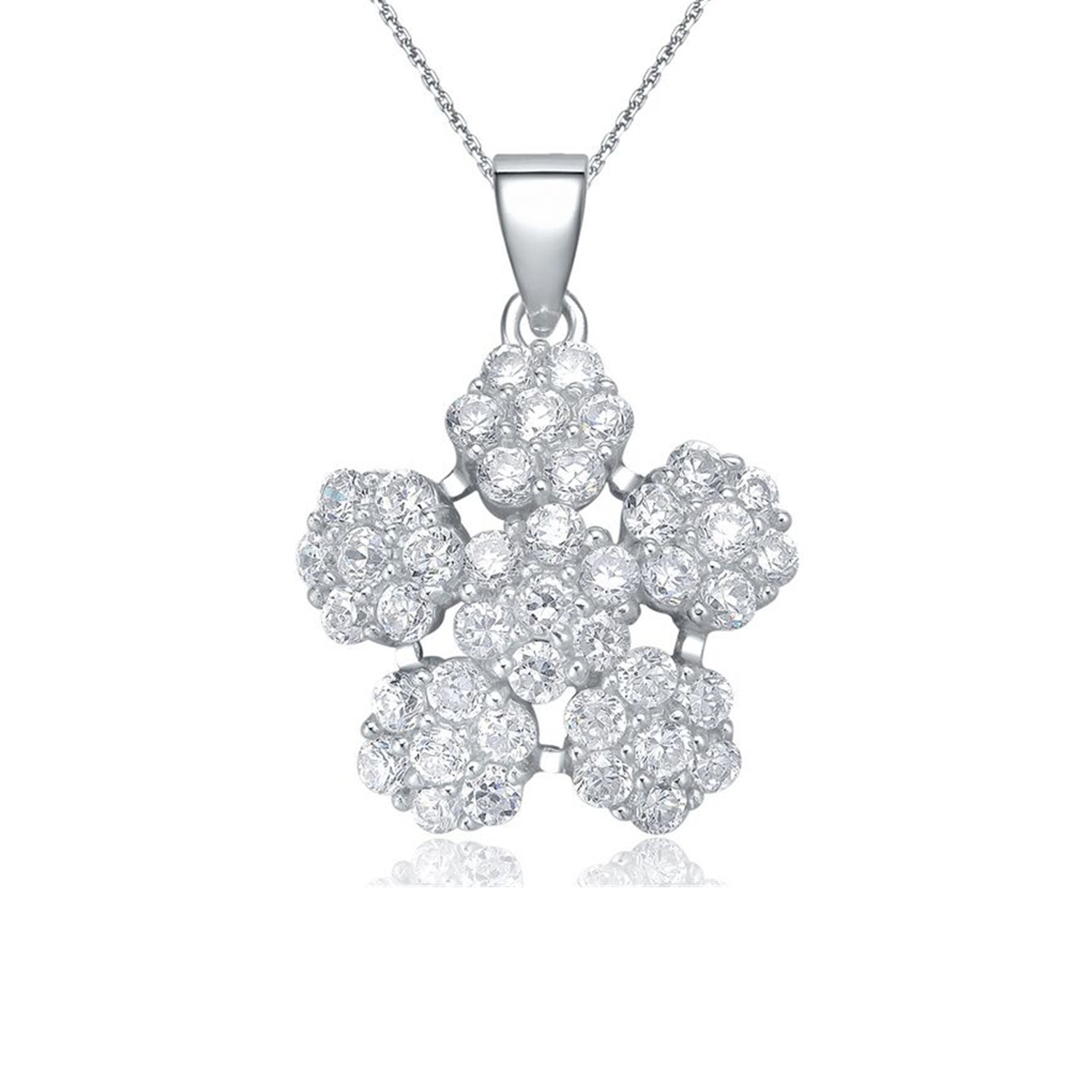 Rhodium Plated Women CZ 925 Sterling Silver Fashion Cubic Zirconia Flower Jewelry Set(图6)