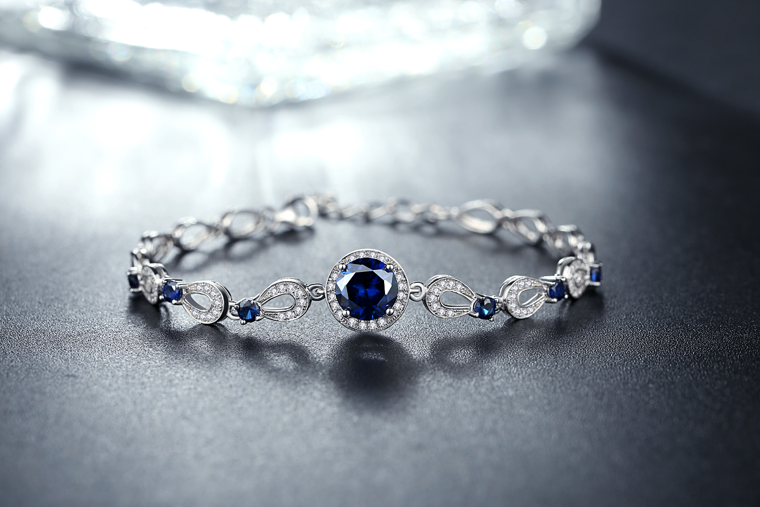 Ladies 925 Sterling silver chain Bracelet with adjustable fashion jewelry blue zircon bracelet(图1)