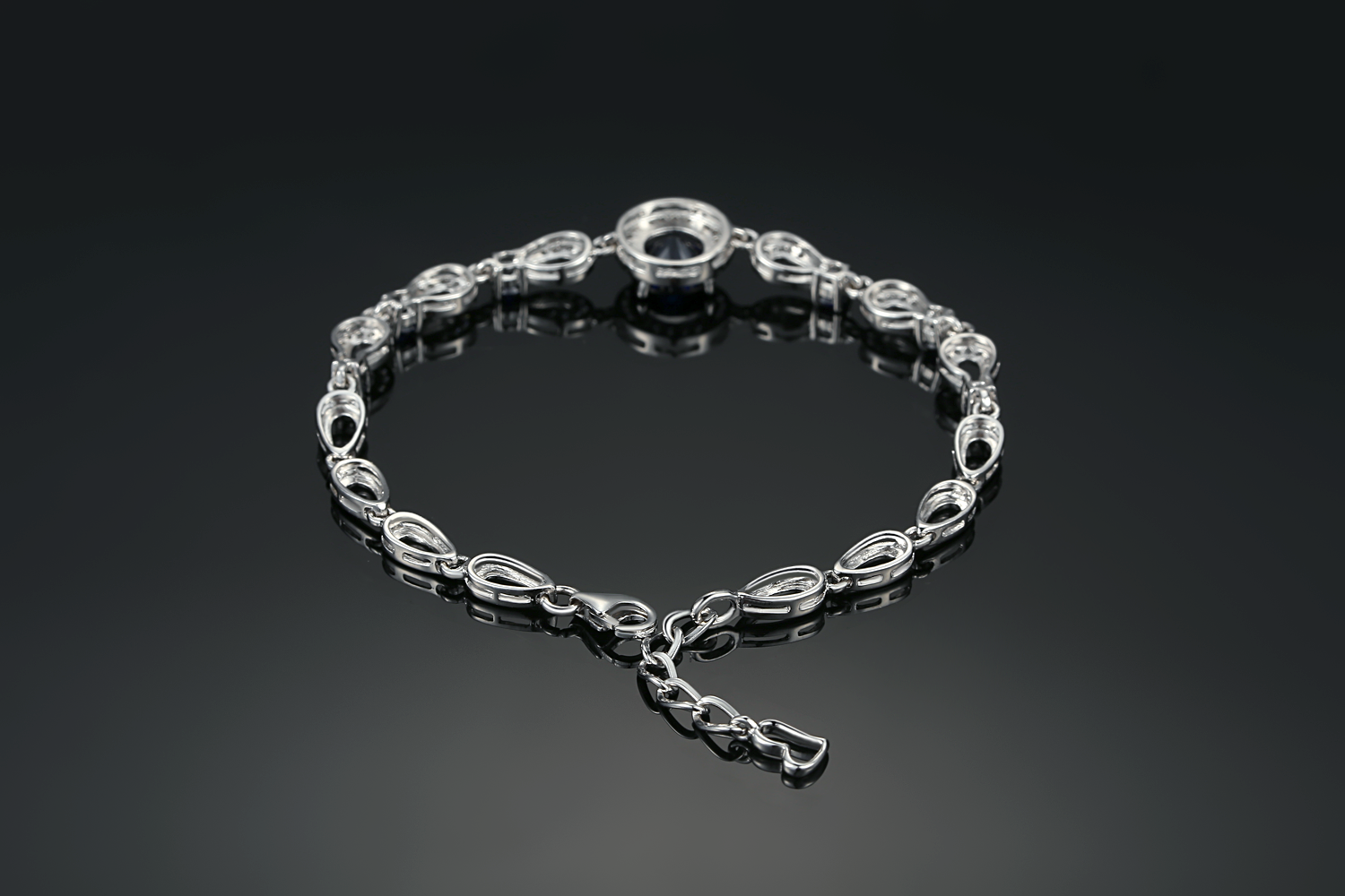 Ladies 925 Sterling silver chain Bracelet with adjustable fashion jewelry blue zircon bracelet(图2)