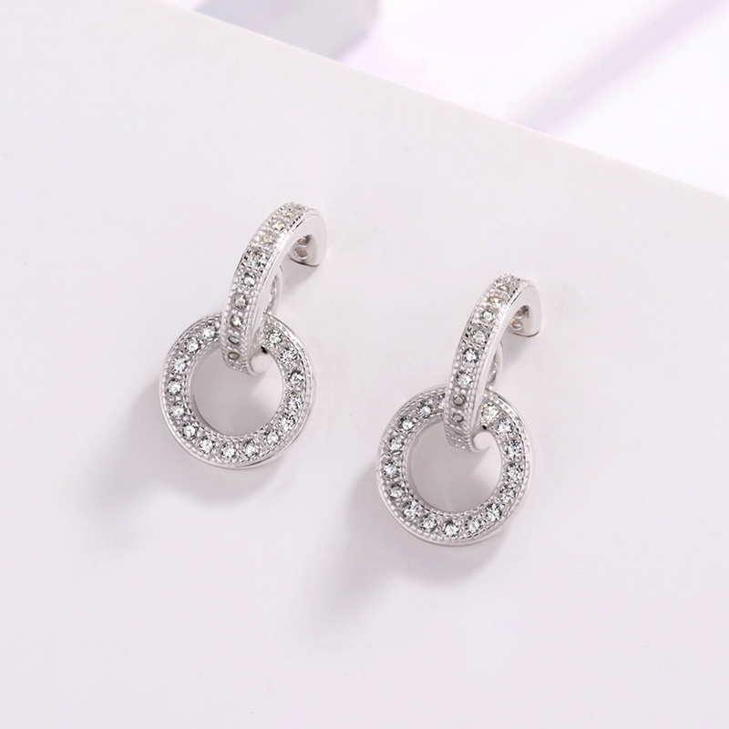 Minimalist Accessories Rhodium Plated 925 Sterling Silver Geometric Circle Cubic Zirconia Stud Earri(图1)