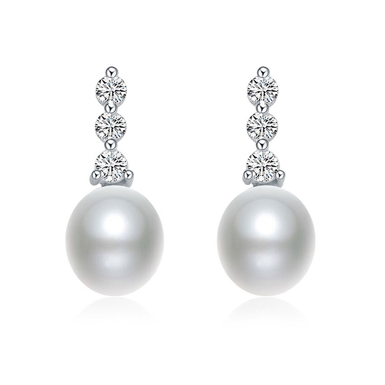 925 Sterling Silver Fashion Vintage Bridal Cubic Zirconia Freshwater Pearl Jewelry Set(图5)