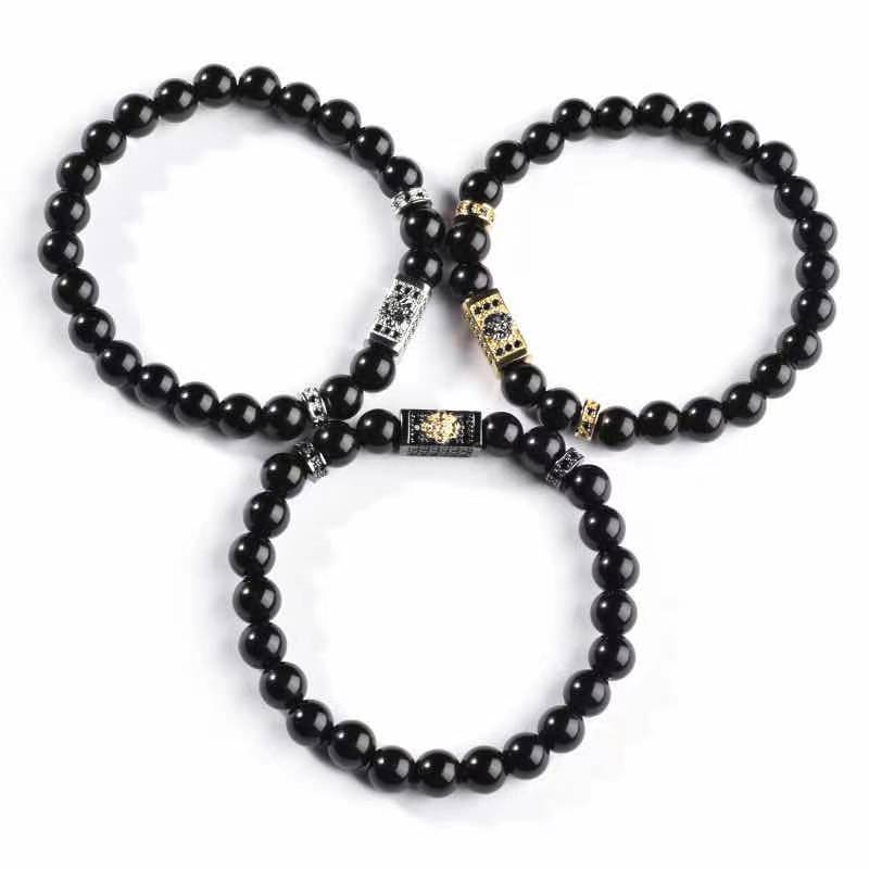 High Quality CZ Charm Black Gemstone Jewelry Accessories Customized Luxury Men Bead Bracelet(图5)