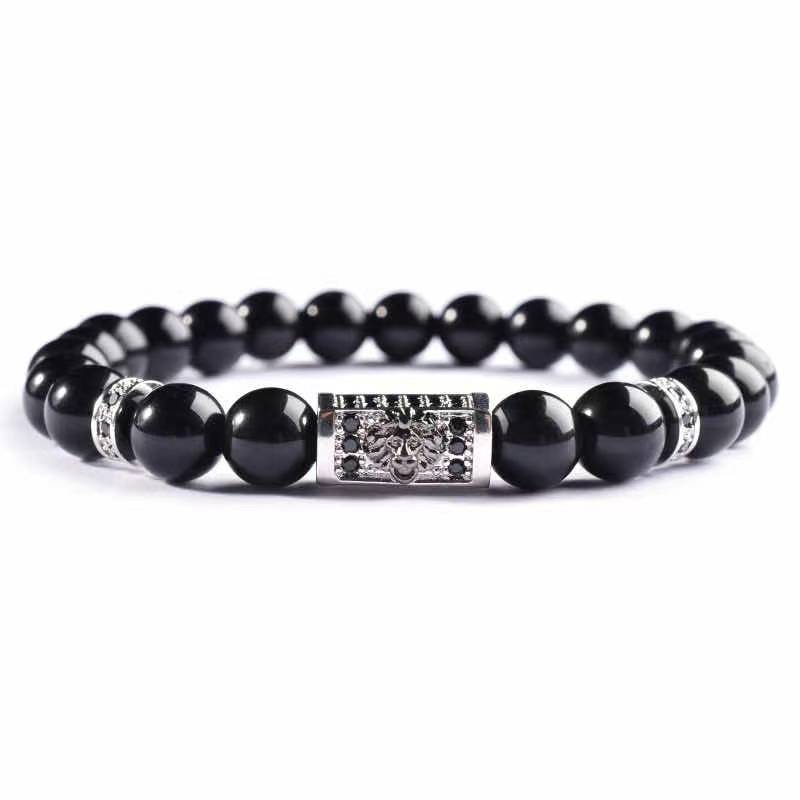 High Quality CZ Charm Black Gemstone Jewelry Accessories Customized Luxury Men Bead Bracelet(图8)