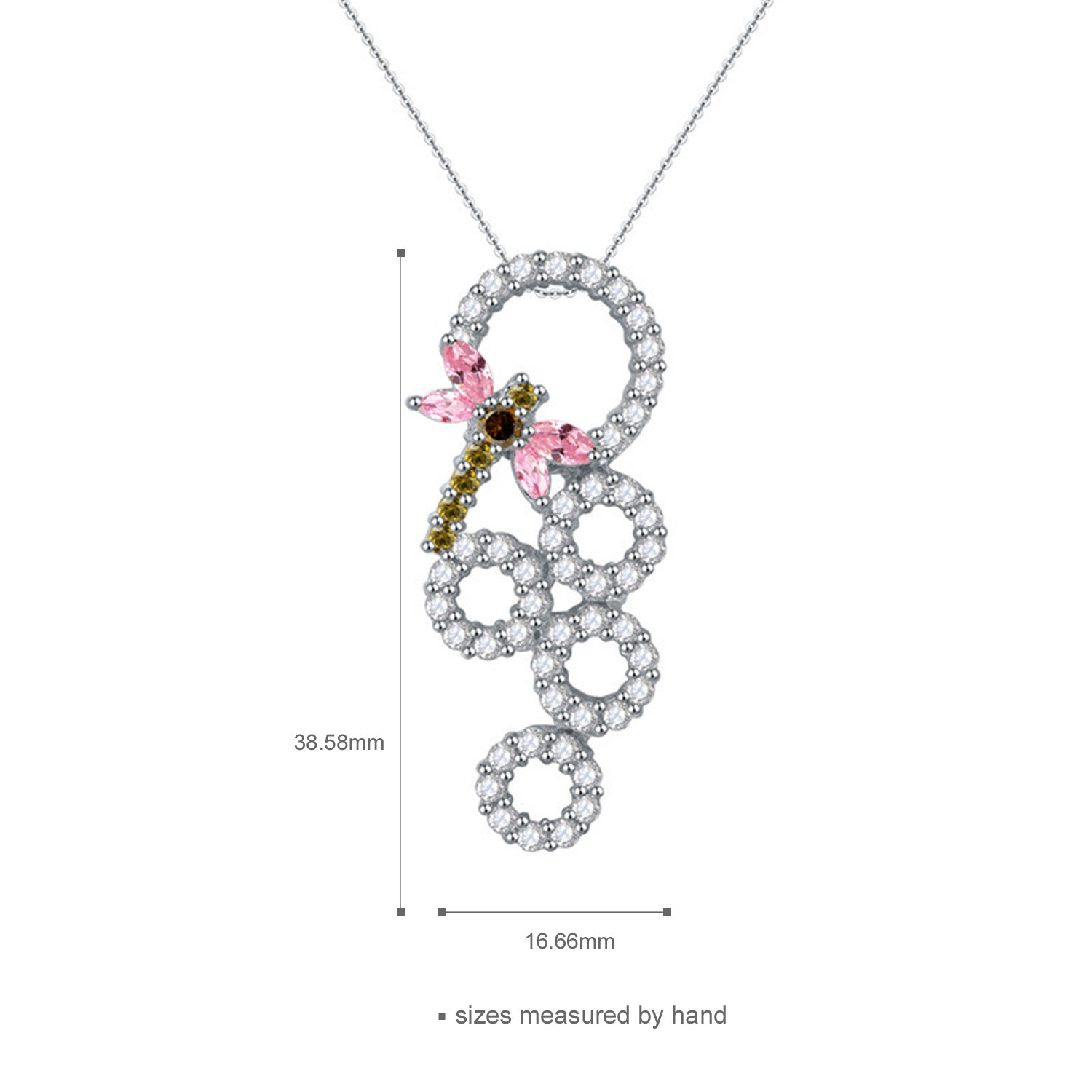 Cubic Zirconia Pendant 925 Sterling Silver Elegant  Jewelry women Dragonfly Colorful Necklace (图3)