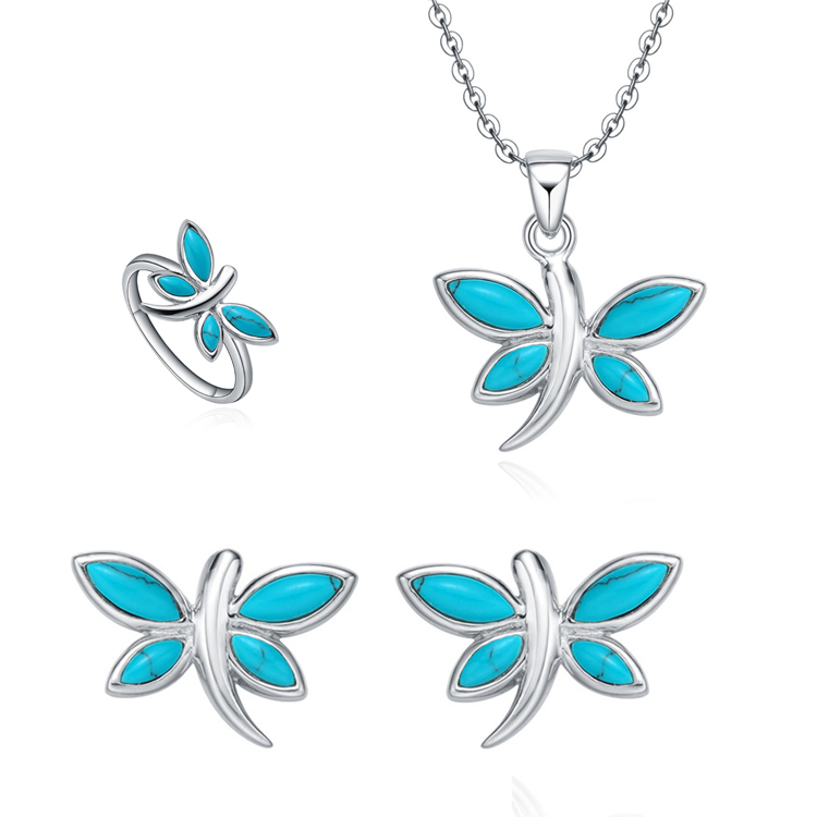 925 Sterling Silver Rhodium Plated Women Dainty Opal Turquoise Butterfly Jewelry Sets(图6)