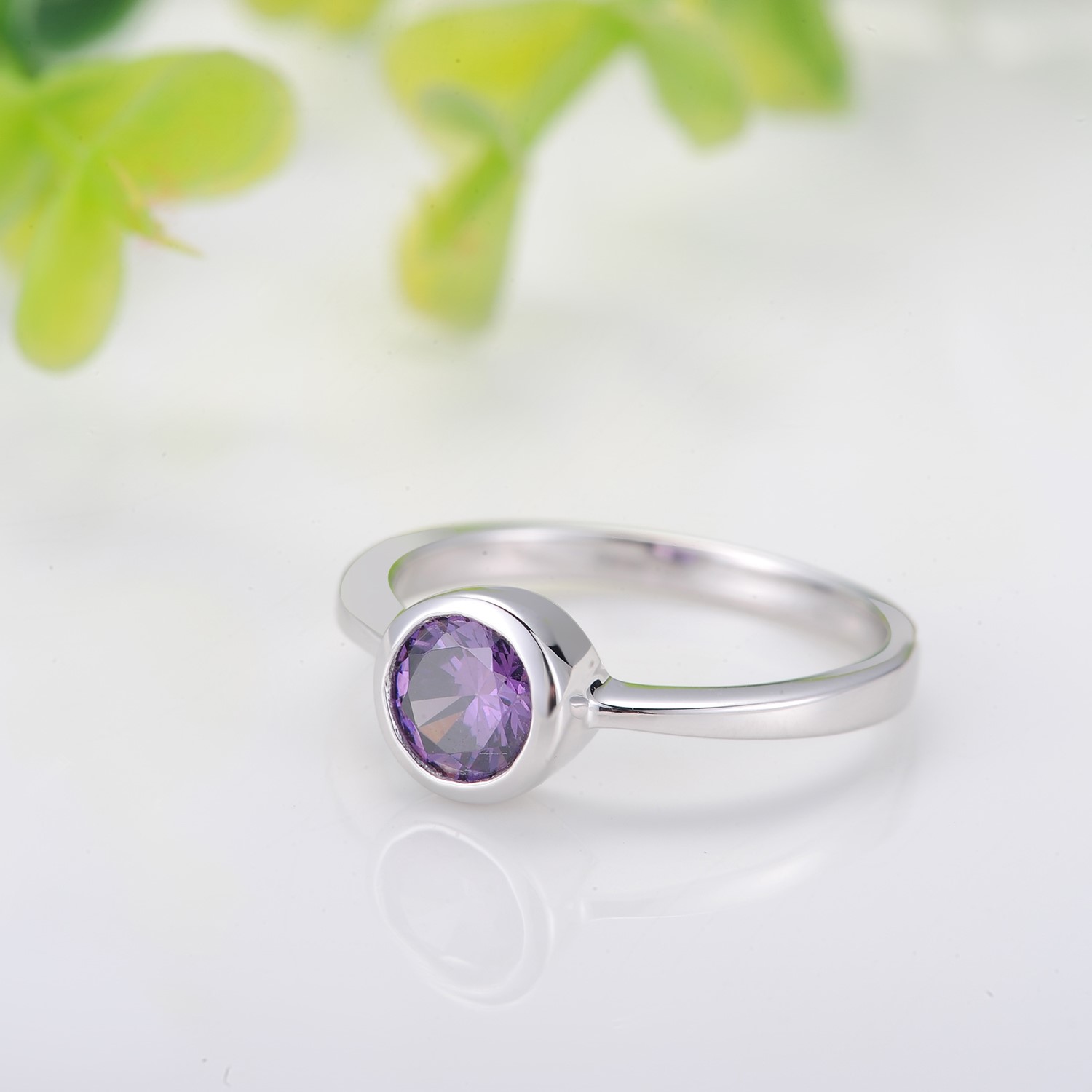 Light Simple Small Round Purple CZ Solitary jewelry Female Cute Finger Ring Wearring Women Gift Ring(图2)