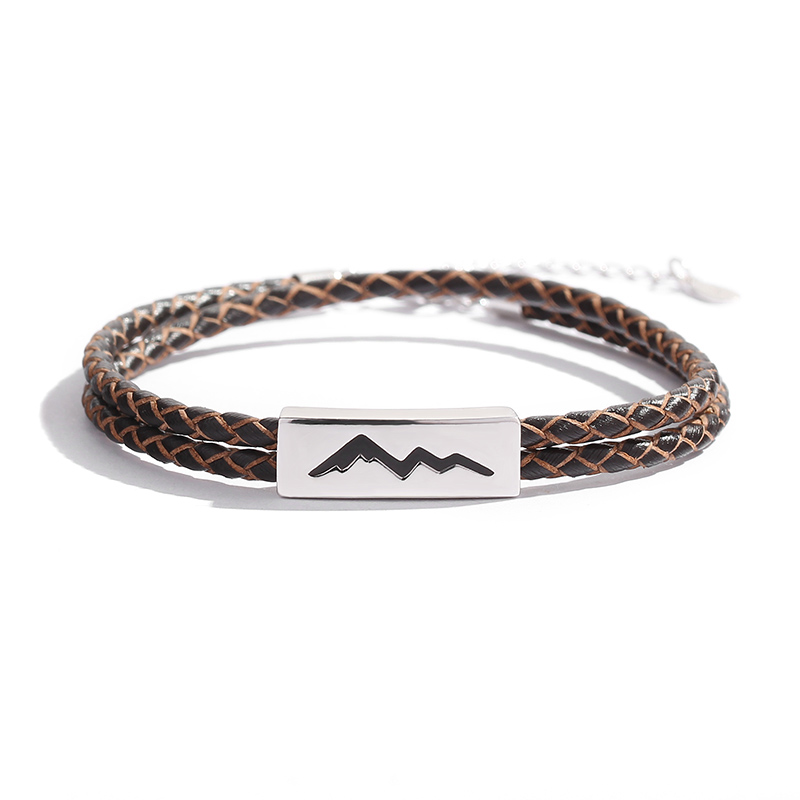 Custom jeweled rhodium-plated 925 sterling silver charm lovers brown leather bracelet(图5)