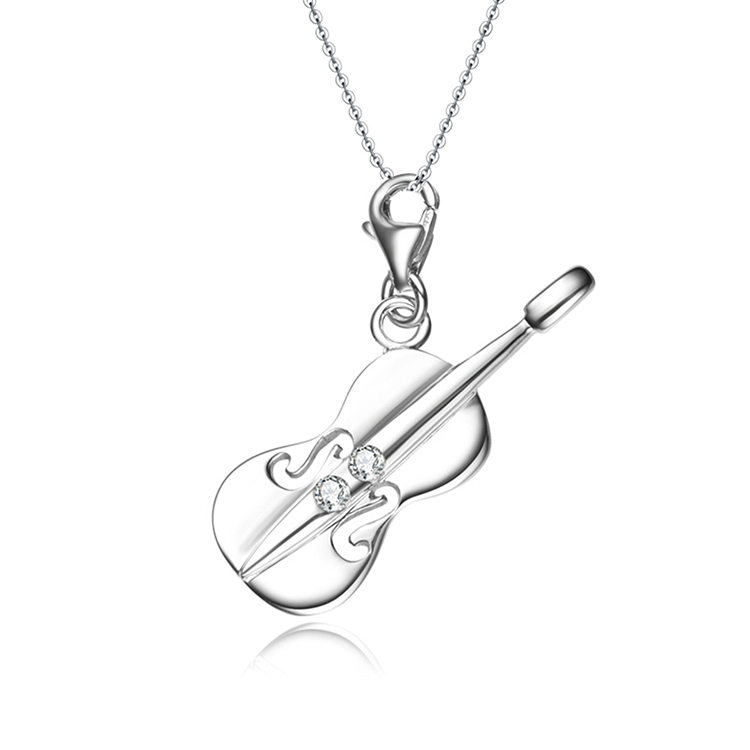 Hot Sale Women Luxurious 925 Sterling Silver Cute Guitar Necklace Jewelry Pendants (图2)
