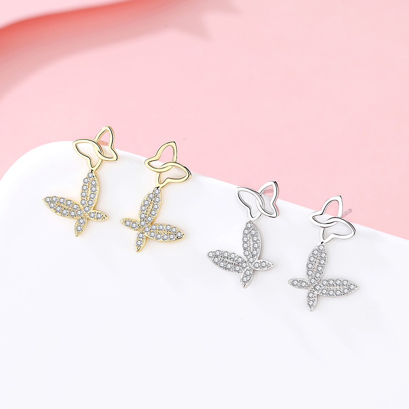 Wholesale Fashion Accessories 18K Gold Plated Cubic Zirconia Butterfly Stud Earrings Women Jewelry(图2)