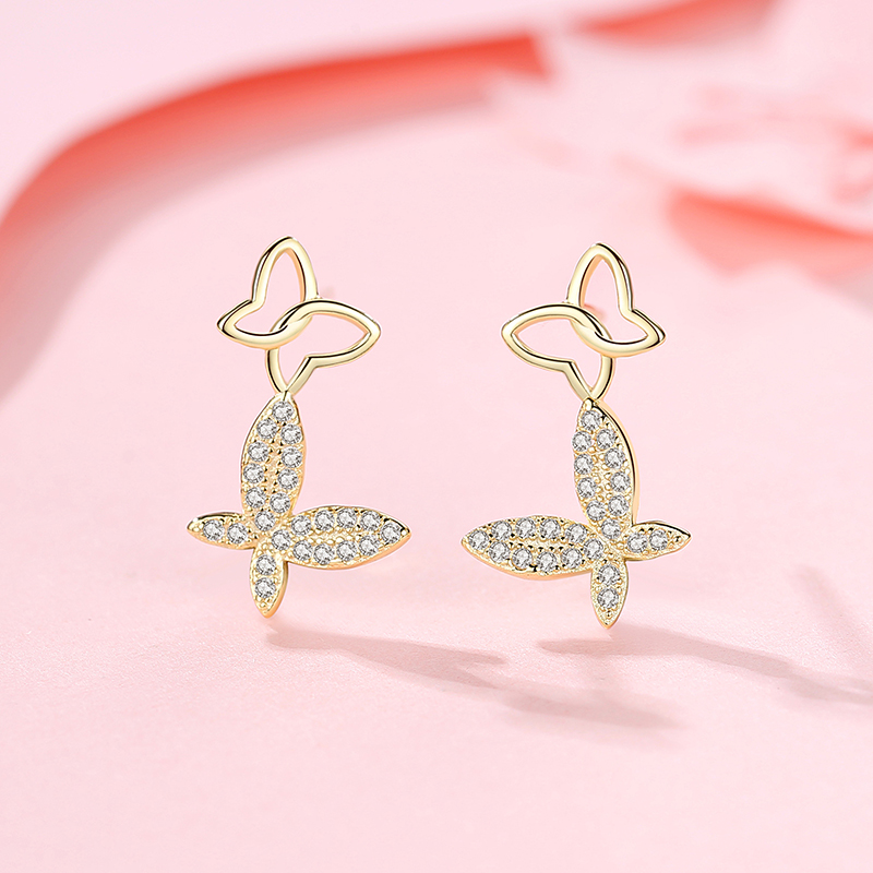 Wholesale Fashion Accessories 18K Gold Plated Cubic Zirconia Butterfly Stud Earrings Women Jewelry(图4)