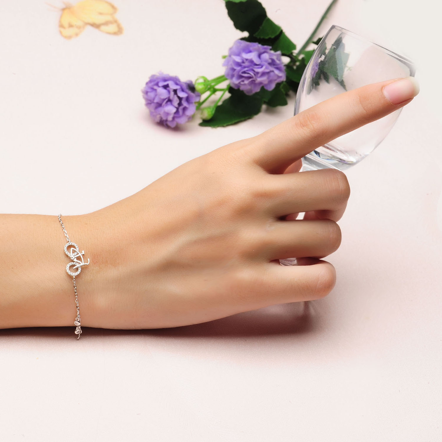 Dainty Bracelets Women Rhodium Plated 925 Sterling Silver Bicycle Charm Cubic Zirconia Bracelet(图5)