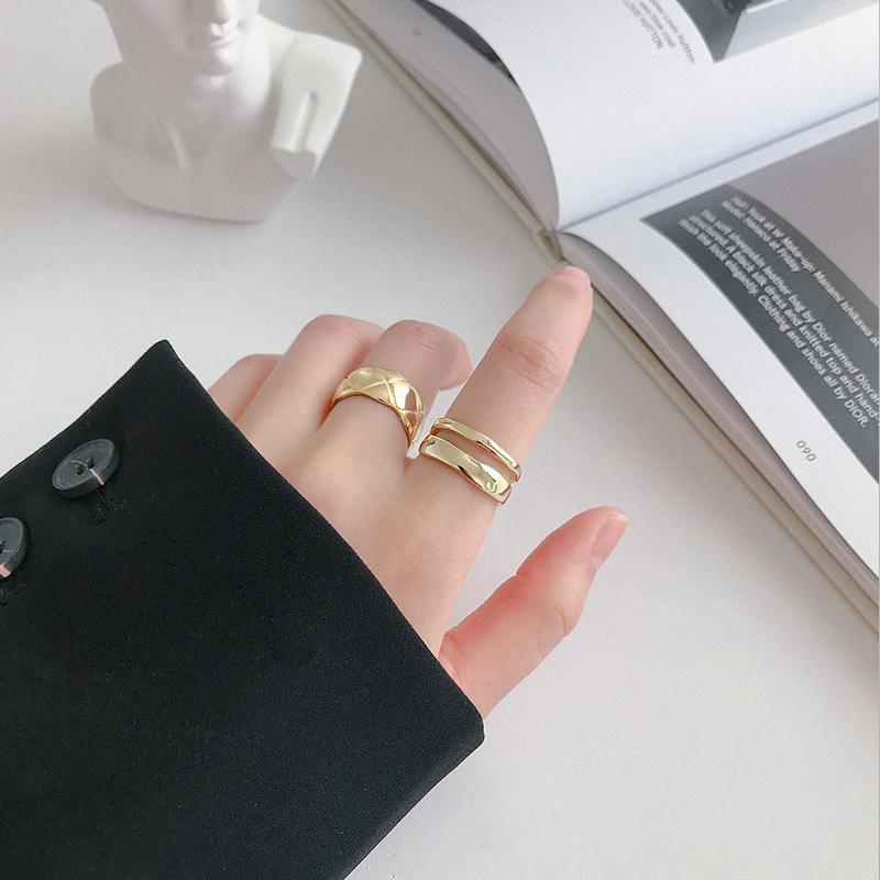 layered double ring 925 sterling silver minimalist design 18k gold plated open adjustable for women dainty jewelry