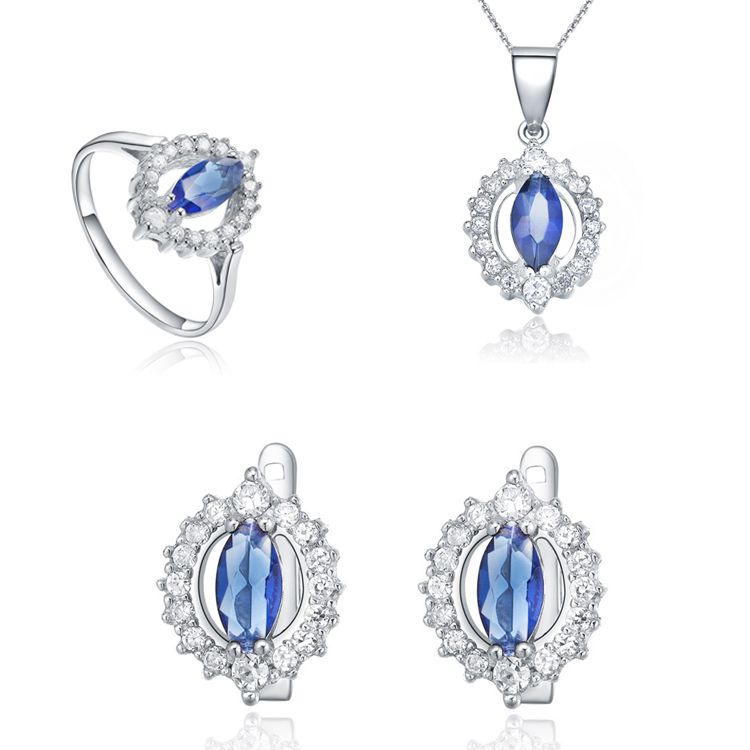 925 Sterling Silver Women 18k Gold Plated Zirconia Gemstone Bridal Necklace Jewelry Set(图5)