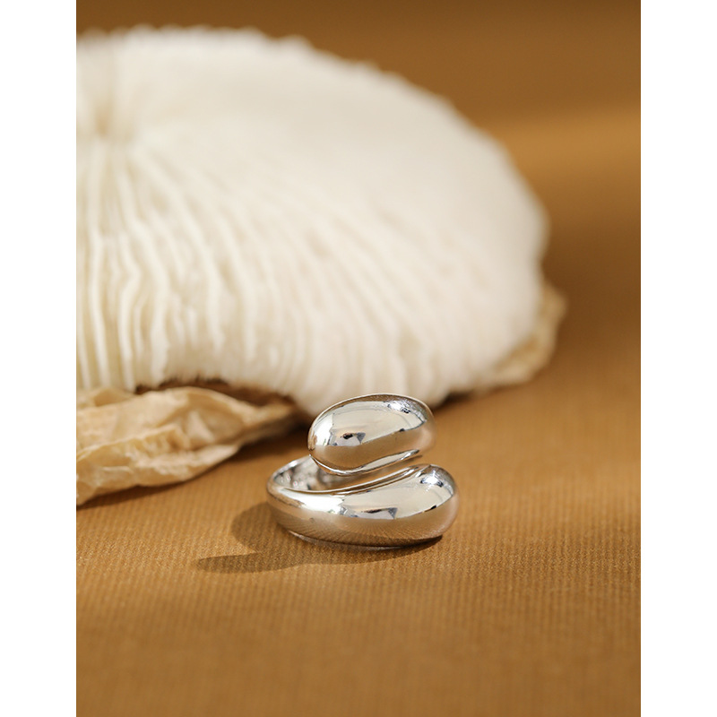 fashion water drop 18k gold plated minimalist finger ring 925 sterling silver chunky jewelry open adjustable for women