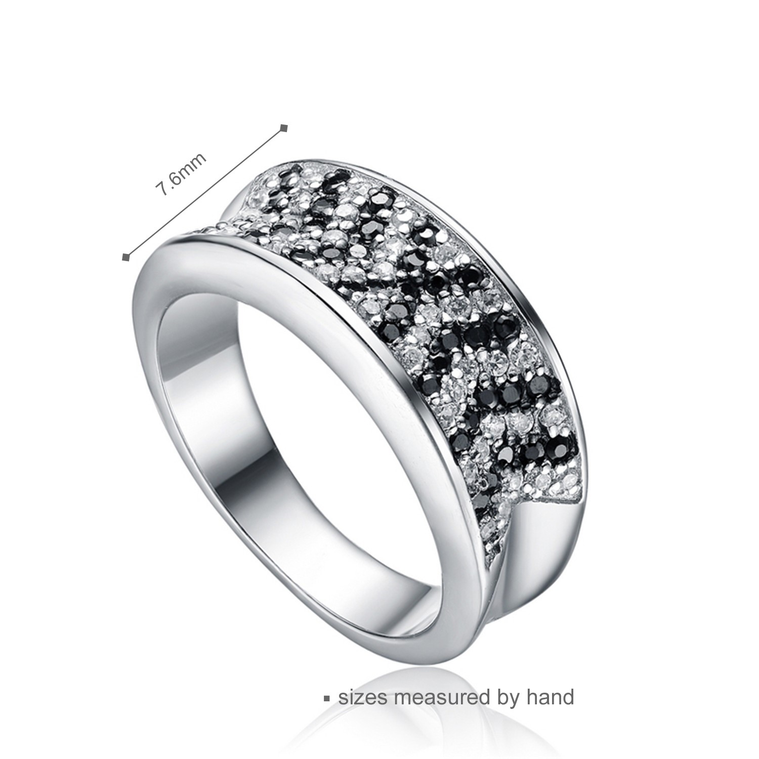 Fashion Silver Color jewelry wholesale Black and White Micro Pave CZ 925 silver Women Ring (图3)