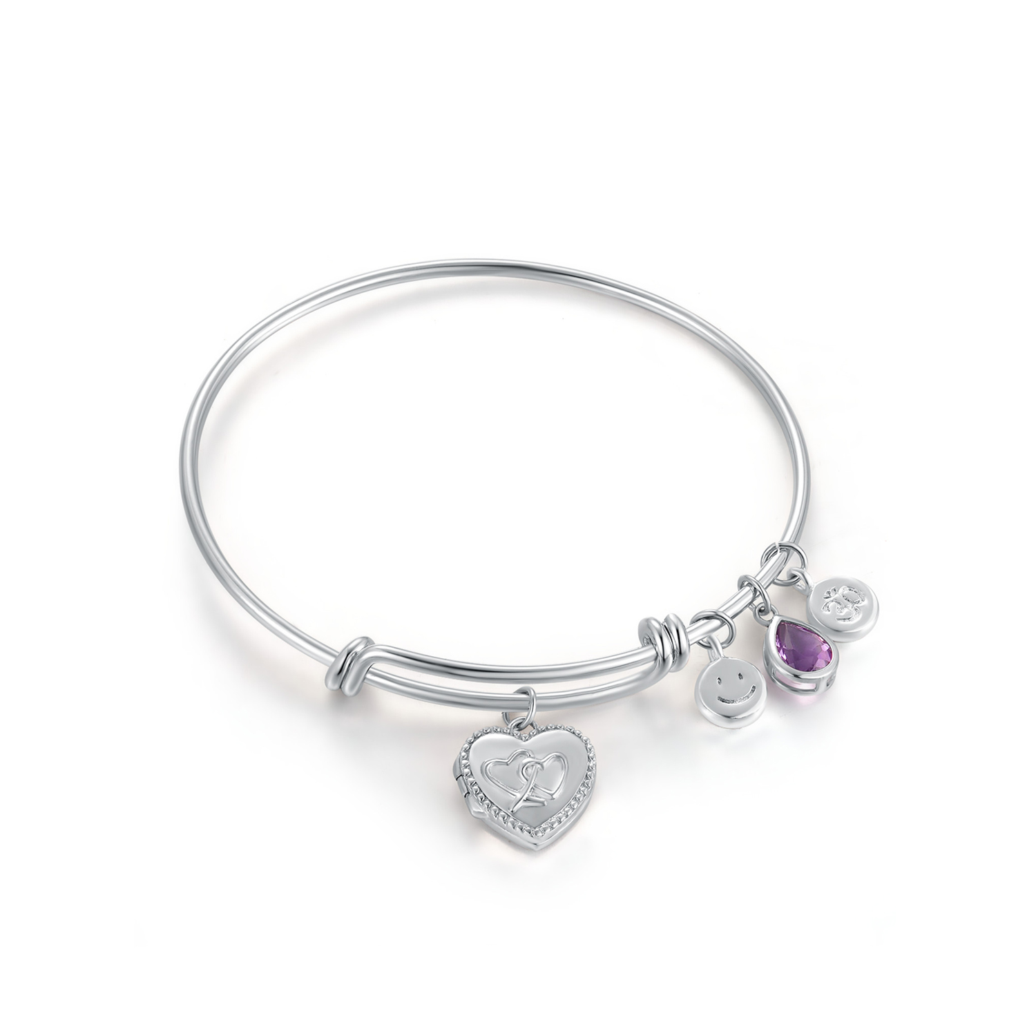 Fashion custom 925 sterling silver rhodium-plated purple Cz Womens Fashion Heart Bracelet(图4)