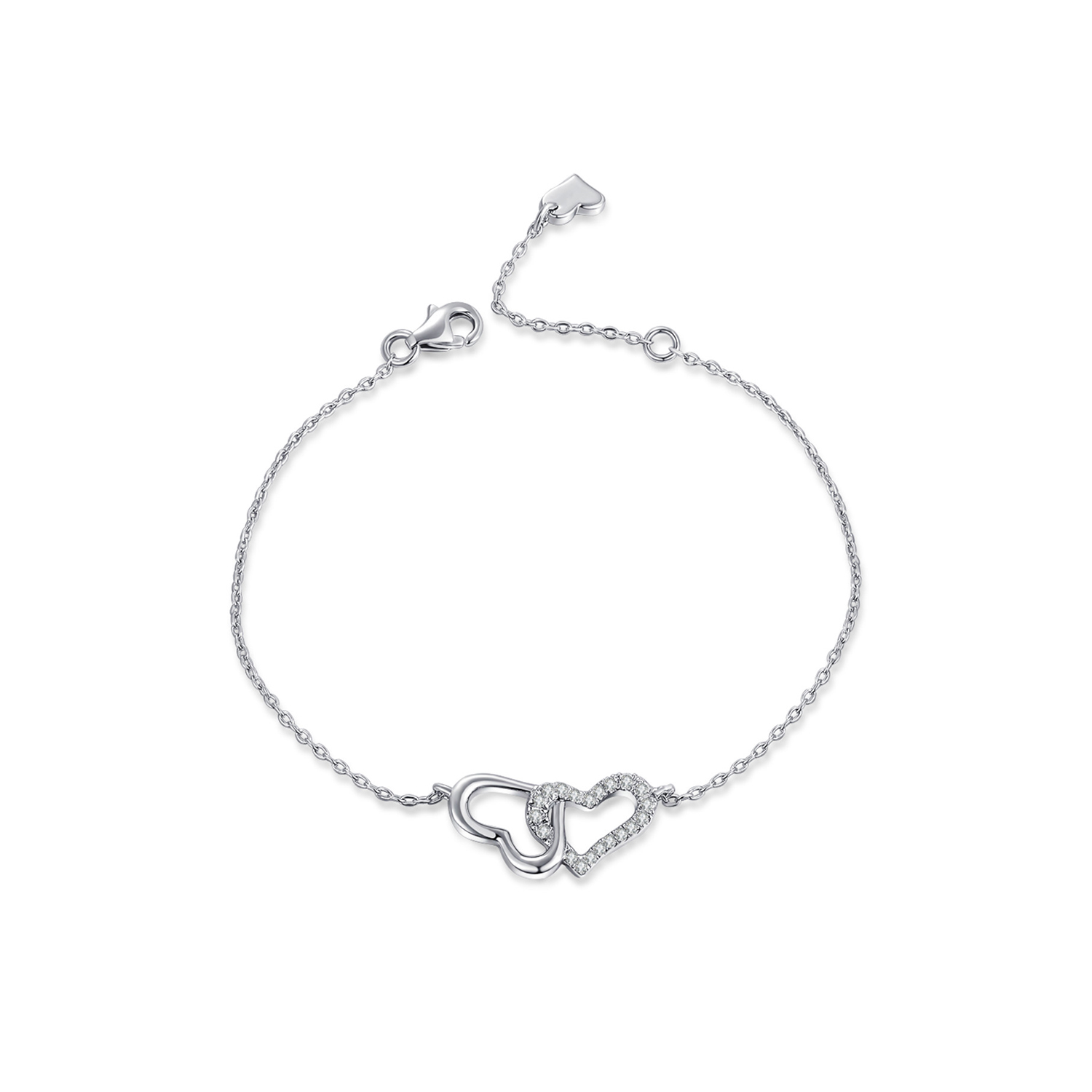 Ladies Classic Bracelet Fine 925 sterling silver adjustable Cubic zirconia heart bracelet(图3)