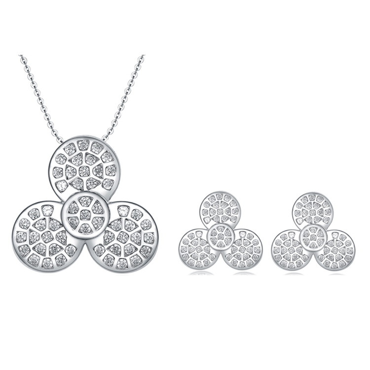 Trendy Luxury Bridal Zirconia Flower Earring Pendant Necklace 925 Sterling Silver Women Jewelry Set(图4)