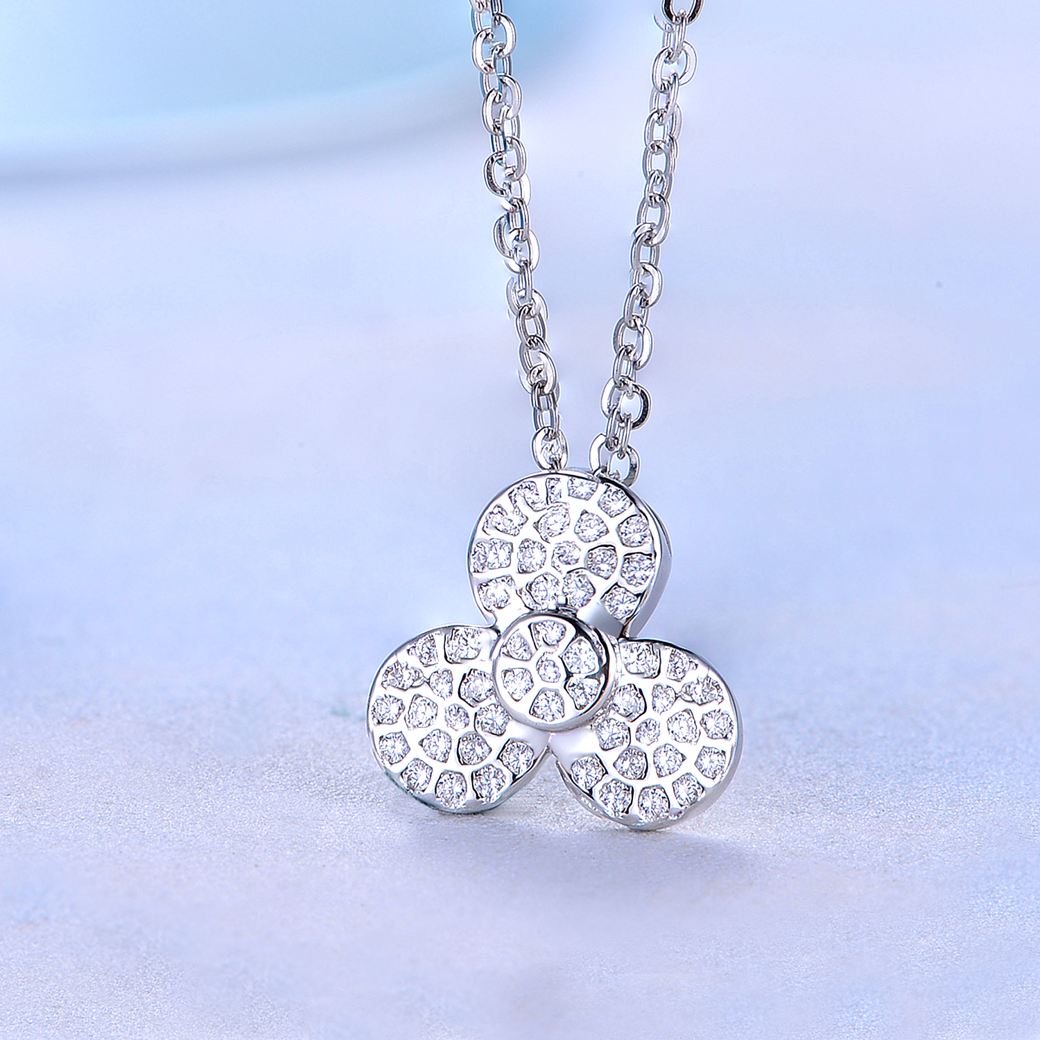 Trendy Luxury Bridal Zirconia Flower Earring Pendant Necklace 925 Sterling Silver Women Jewelry Set(图7)