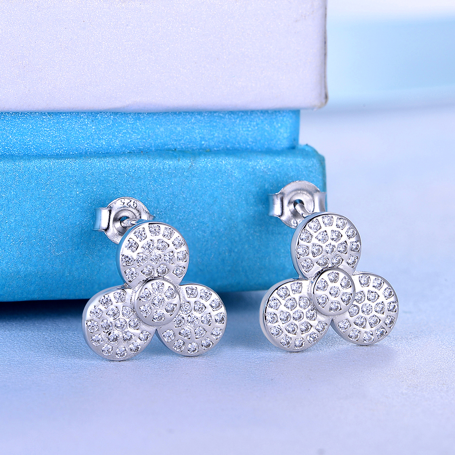 Trendy Luxury Bridal Zirconia Flower Earring Pendant Necklace 925 Sterling Silver Women Jewelry Set(图8)