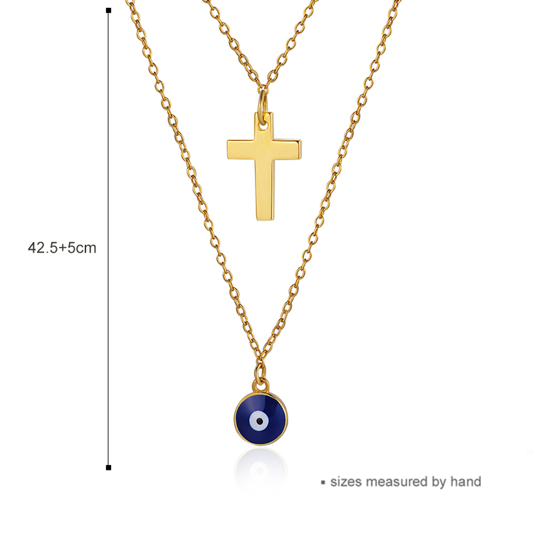 Wholesale 925 Sterling Silver Women Layered Cross Pendant Necklace Gold Plated Jewelry Set(图9)