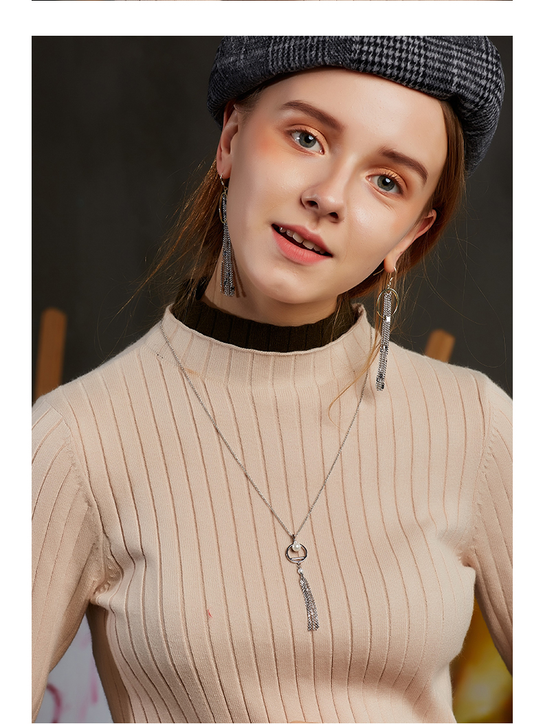 Clothing accessories circle pearl pendant necklace jewelry women brass chain long tassels necklace(图7)