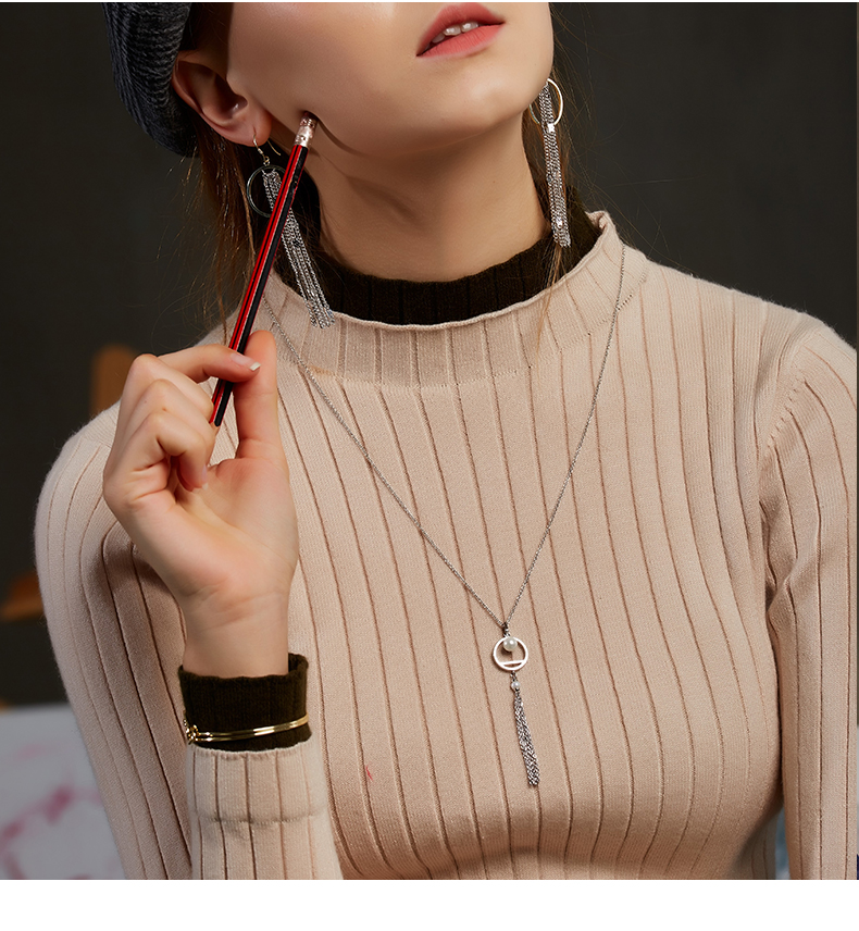 Clothing accessories circle pearl pendant necklace jewelry women brass chain long tassels necklace(图12)