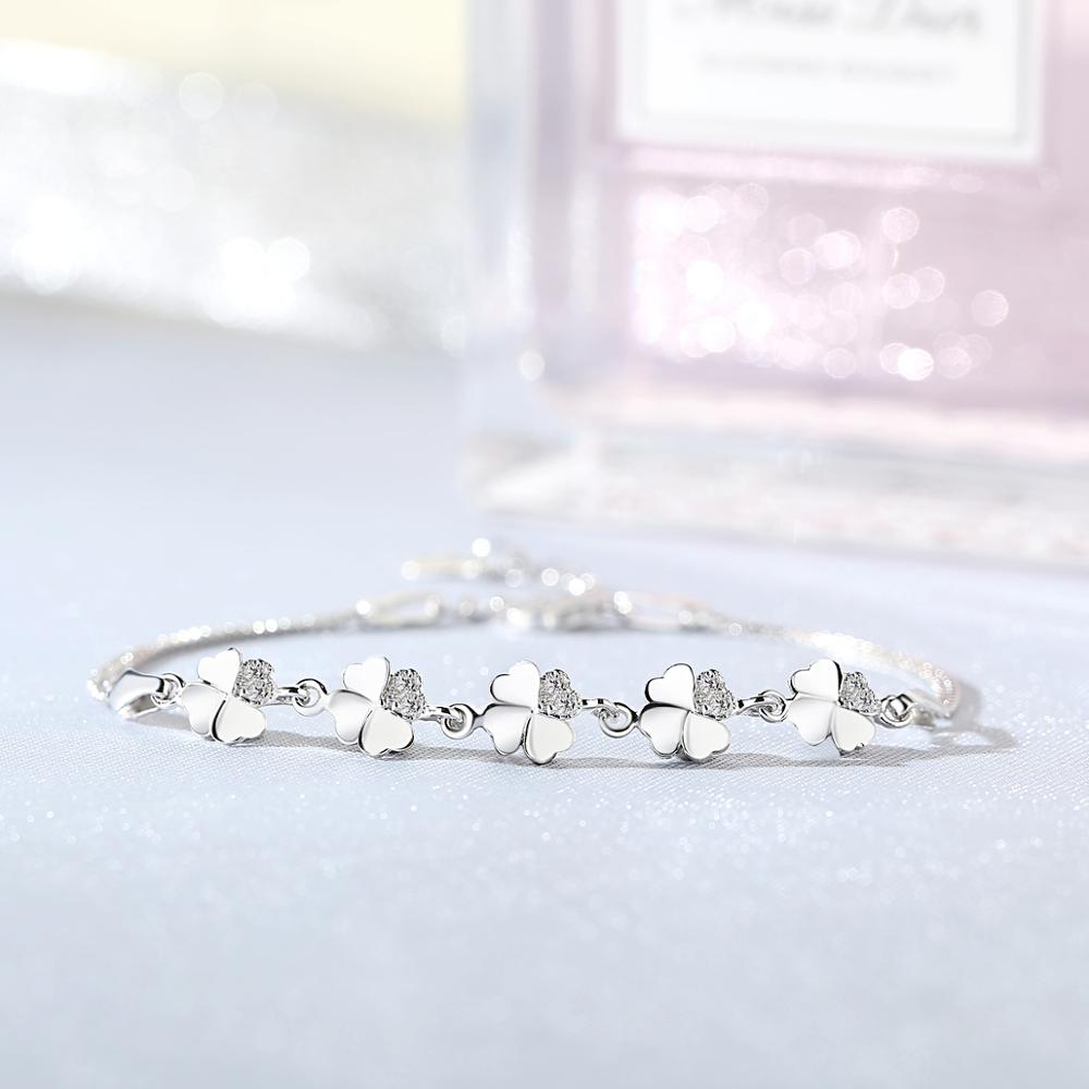 Chinese Factory Bracelet Jewelry 925 Sterling Silver CZ Charm Four Leaf Clover Dainty Bracelet