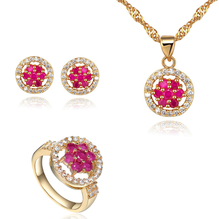 women cubic zirconia 925 sterling silver necklace ring earrings gold plated jewelry set(图5)