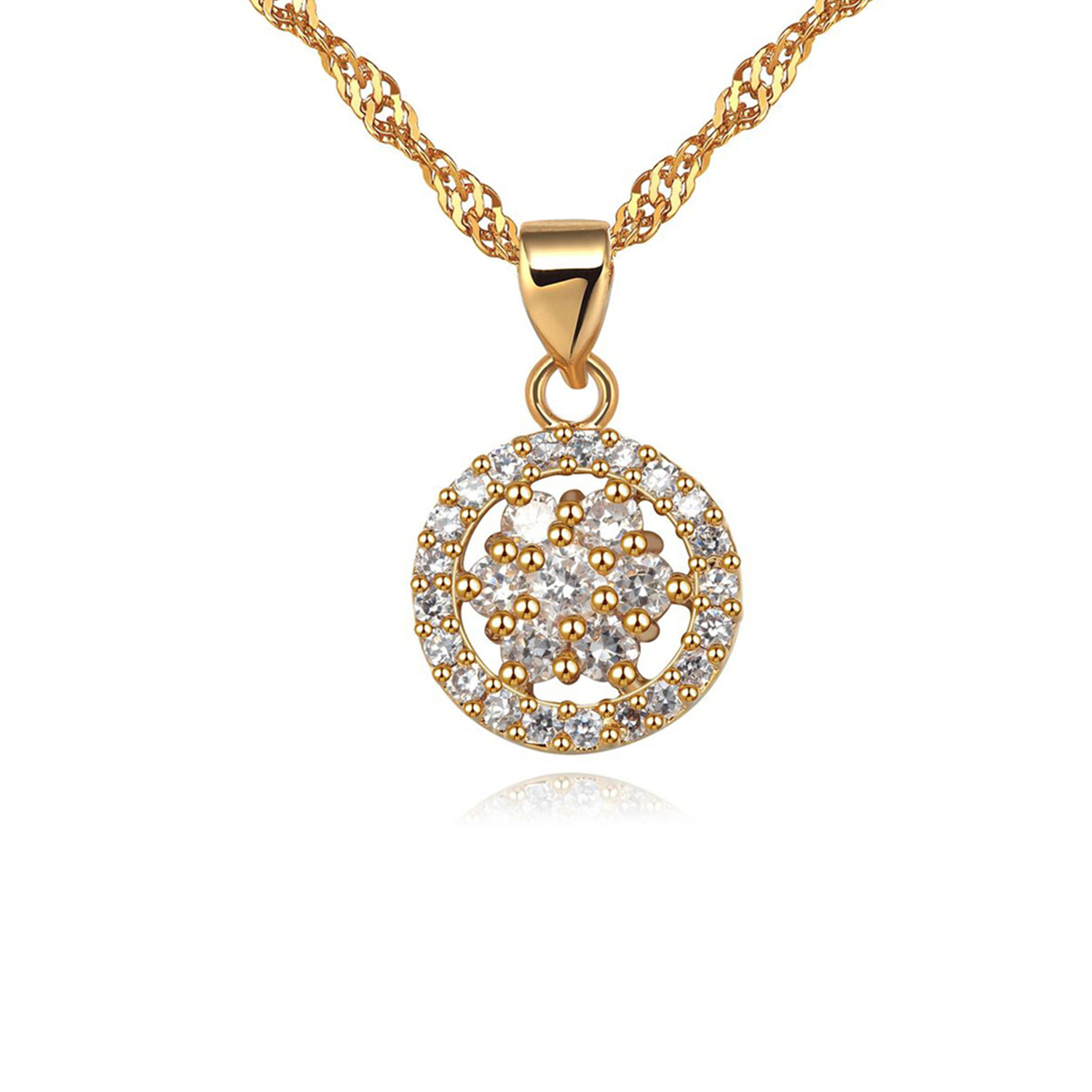 women cubic zirconia 925 sterling silver necklace ring earrings gold plated jewelry set(图9)