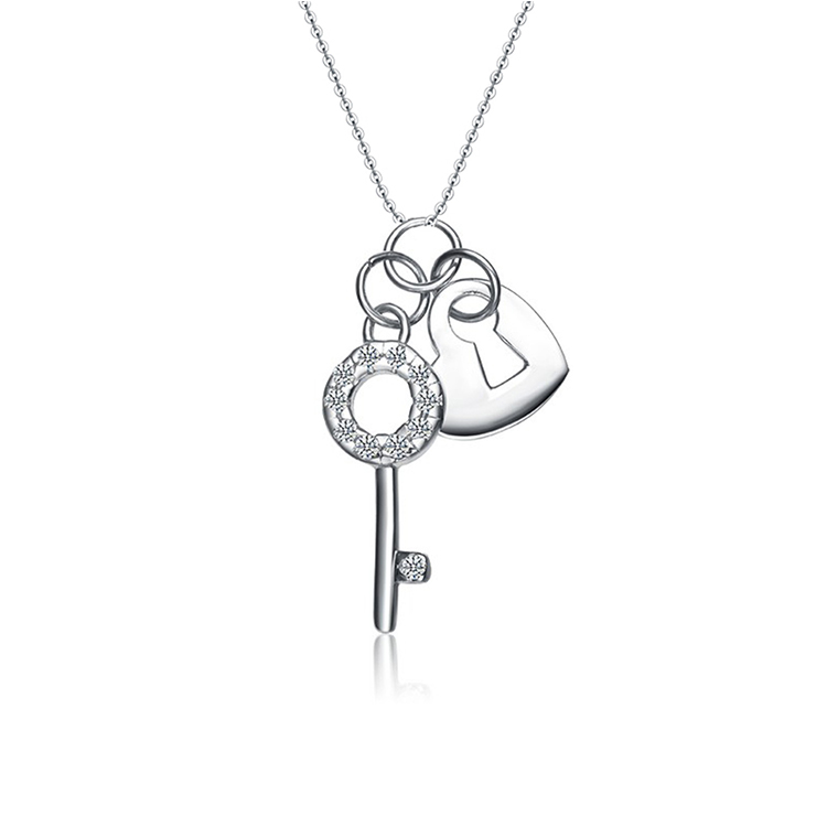 Personalized wholesale 925 Sterling Silver Key And Heart Pendant Necklace jewelry for women Jewelry (图3)