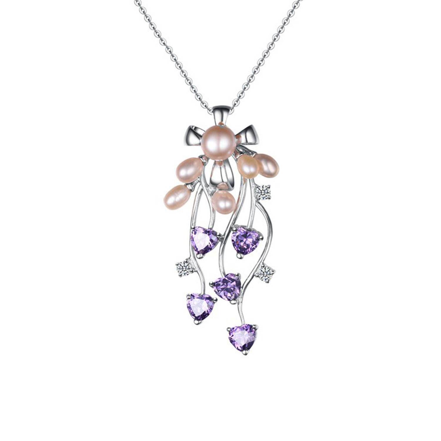 CZ diamond necklace jewelry wholesale for women silver plated 925 silver pink pearl pendent necklace(图2)