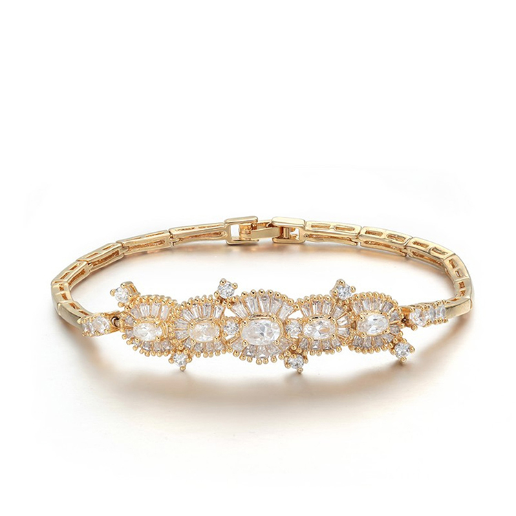 Women Necklace Earrings Ring Bracelet Luxury Bridal 925 Sterling Silver Gold Plated Jewelry Set(图4)