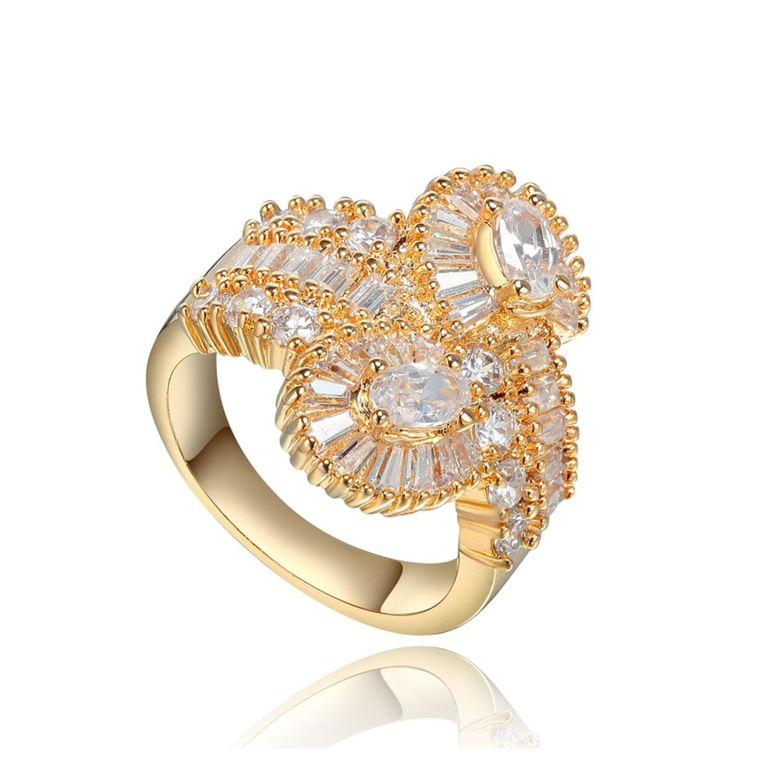 Women Necklace Earrings Ring Bracelet Luxury Bridal 925 Sterling Silver Gold Plated Jewelry Set(图7)