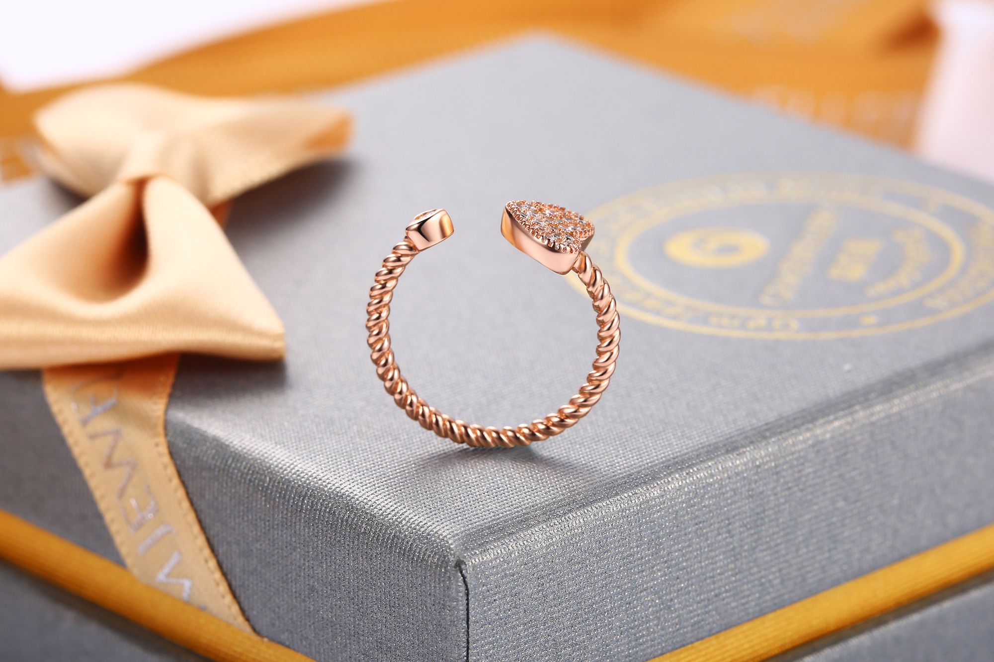 2021 Wholesale Heart Cubic Zirconia Rose Gold Plated 925 Women Jewelry Adjustable Silver Ring