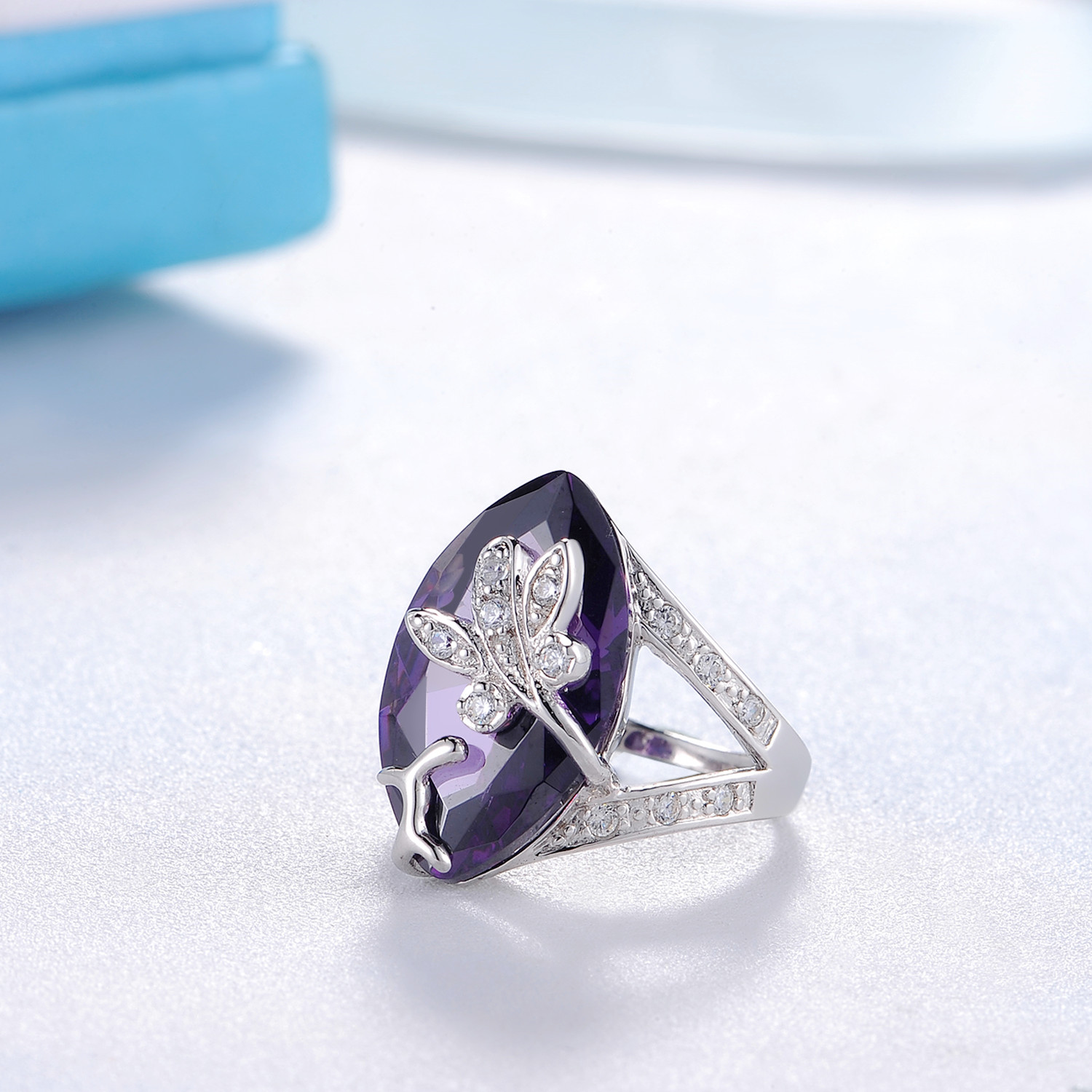 Classical Zircon CZ Amethyst Big Stone Wholesale Engagement 925 Sterling Silver Rings